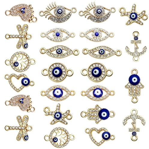Vastsea 24 stycken onda ögonberlocker, smycken hänge kedja gör-det-själv-smycken, ögon charm hänge, för armband halsband smyckestillverkning, Metall