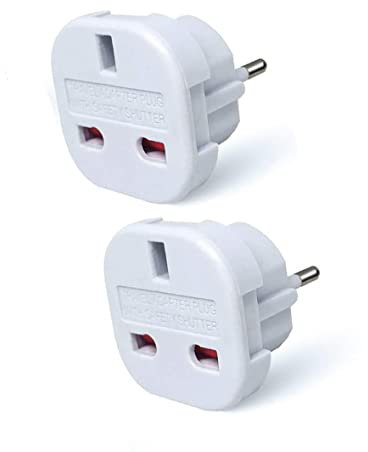 MOBIBAY Pack of 2 Travel Adaptor | UK to European Plug Adapter Converter (Euro Type C, E, F) 3 Pin to 2 Pin Type G, EU Plugs for Europe Accessories,Italy,Cape Verde,Poland,Spain,Turkey,Greece,Bulgaria