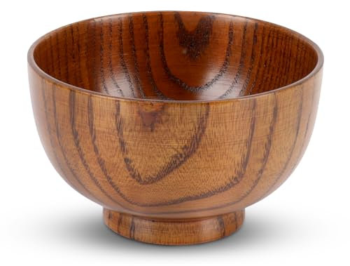 Ciotola Zuppa Tradizionale Giapponese, Noodle Ciotola in Legno Massello, 11 cm in Bowl Legnopreviene Le Scottature Elegante Motivo a Venature Di Legno Insalatiera per Riso Zuppe Dessert Decorazioni