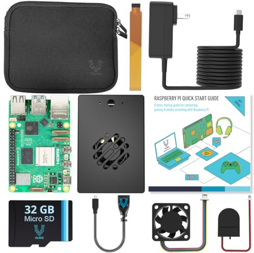 Vilros Raspberry Pi 5 (8GB) Starter Kit with Passive Aluminum + Active Cooling Box, Includes Pi 5 Board, Case, Power Supply, 32GB Preloaded SD Card, HDMI Adapter