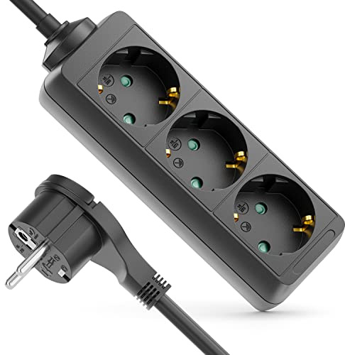 deleyCON 3 Fach Steckdosenleiste mit Flachstecker Stromleiste für Innenbereich 5m Kabel Flachkontakt-Stecker Robustes Kunststoffgehäuse Schwarz