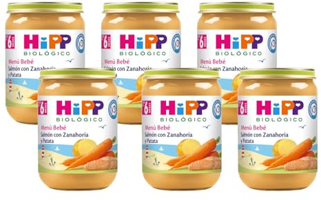 HiPP Biológico - Tarrito De Salmón con Zanahoria y Patata BIO - Pack 6X190g - Menú Bebé - Sin Azúcar Añadido - Apto A Partir de los 6 Meses