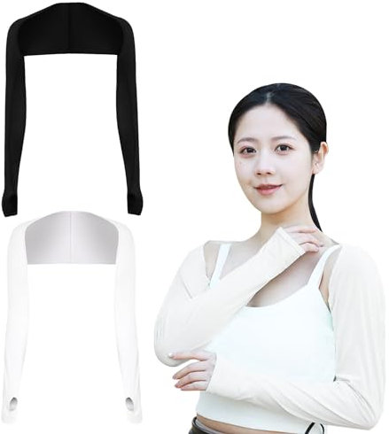 Qaziuy 2 Paare UV Schutz Bolero, Kühlender Schal Armmanschette Arm Sleeves Fingerlöcher Sonnencreme Shrug Armmanschette Armstulpen Damen Schwarz Weiß