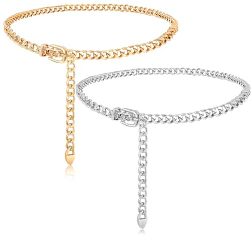 RDNKVB Cintura a Catena da Donna, Cintura in Metallo Regolabile con Catena Sottile in Vita, Gonna per Donna (oro, argento)
