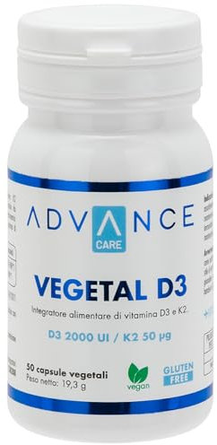 ADVANCE CARE - Vegetal D3 - Food supplement based on vitamin D3 and vitamin K2 - Contributes to bone health - Format: 50 capsules