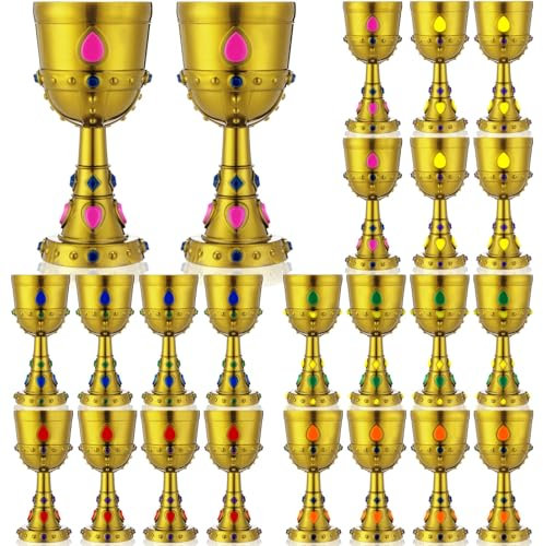 Skybooly 24 Pcs Medieval Molded Crown Goblets 8 oz Colorful Jeweled Goblet Vintage Plastic King Queen Party Cups Medieval Party Decorations for Halloween Carnival Drinking Supplies