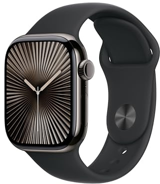 Apple Watch Series 10 GPS + Cellular 42 mm Smartwatch con cassa in titanio color Ardesia e cinturino Sport Loop Nero - S/M. Fitness tracker, app ECG, display Retina always-on, Carbon Neutral