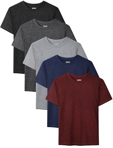QWE 5 Pack Boys Shirts Youth Dry Fit Shirts Athletic Short Sleeve T-Shirt Boys' Activewear Tops for Youth Teens 5-18 Years