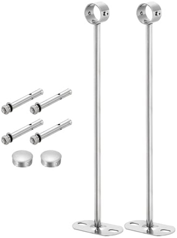 QUARKZMAN 2 Set Supporto Bastone Tenda Soffitto, Adatto Tubo 25mm/0.98 Lunghezza 350mm/13.78 Ganci Asta Bastoni Tende Acciaio Inossidabile per Pareti Armadio Tubo Asta Tenda, Argento