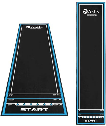 Astis Tappetino per freccette, con indicazione punteggio + linea di lancio, distanza 257 cm x 60 cm, fondo antiscivolo in gomma per protezione pavimento e punta delle freccette (Blu, 257x60cm)