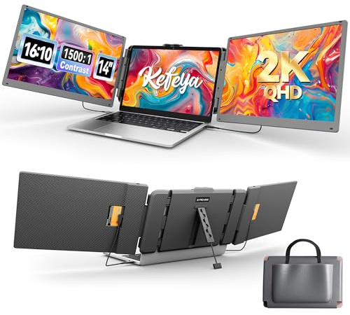 KEFEYA 2K Monitor Portátil, 14 2160 x 1440P QHD IPS Extensor Pantalla Portatil, HDMI/USB-A/Type-C Laptop Screen Extender Plug and Play Windows, Mac, Chrome, Switch, PS5 para 13.3 -17