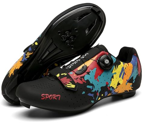 Surwin Chaussures De Cyclisme, Graffiti Chaussure Velo Route Homme, Antidérapants Chaussures de Cyclisme pour Hommes Femmes, Chaussure de Vélo Unisexe Route VTT avec Lock (Noir,42)