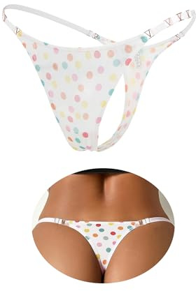 ohmydear Mini Perizoma a Rete Tanga Sexydonna T-Back G-String Vita Bassa Regolabile con Strass Micro Perizoma Seducente Modello a Pois Slip Brasiliana Sexy con Cavallo Cotone