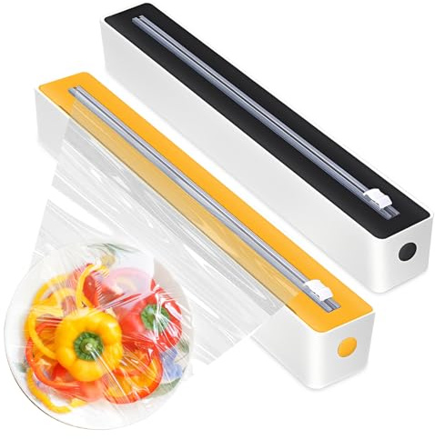 2PCS Cling Film Dispenser, Aluminum Tin Foil Dispenser Suction Cup Cling Wrap Cutter for Home Kitchen and Restaurant Fits 30cm Rolls Black Yellow
