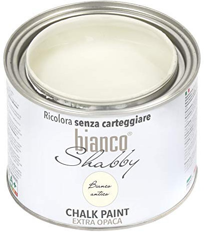 bianco Shabby® Bianco Antico (Antikweiß) - (500 ml) Chalk Paint Kreidefarbe auf Wasserbasis für alle Oberflächen – geruchsneutral, einfach zu verarbeiten, extra matt