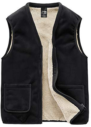 AIEOE Fleeceväst för män med plyschfodrad mysig varm fodrad väst vinterväst för män, Svart, XL/etikett 5XL