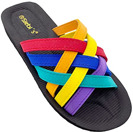 Siebi's Badeschuhe Damen - Beach - leichte komfortable Badepantolette für Frauen - fällt klein aus! Mehrfarbig, Multi, 40