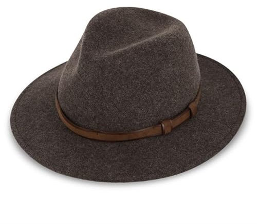 fiebig Dover Traveller Wollfilzhut | Crushable & Waterproof Filzhut mit Ledergarnitur | Outdoor Hat (59-L, Braun-Melange)
