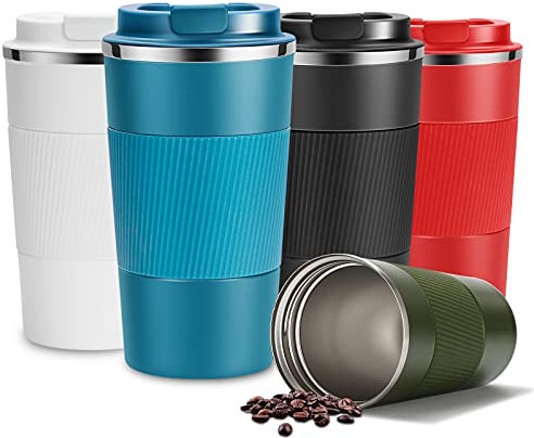 YINJAM Travel Mug Reusable Insulated Coffee Cups Vacuum Insulation Stainless Steel Thermal Tumbler for Hot Cold Drinks (Blue, 380ml)