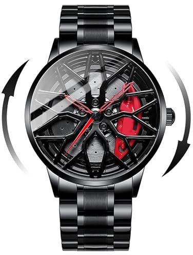 Mihawk Felgenuhr Herren - Motorsport Armbanduhr im 3D Stereoskopische Auto-Raduhr Mode Sportuhren wasserdichte Felgennabe Auto-Enthusiasten-Armbanduhr (X-G63)