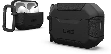 Urban Armor Gear Scout Case für die Apple AirPods Pro 2022 Hülle [Wireless-Charging kompatibel/Status LED sichtbar, Strukturiertes TPU, Abnehmbarer Karabinerhaken] schwarz