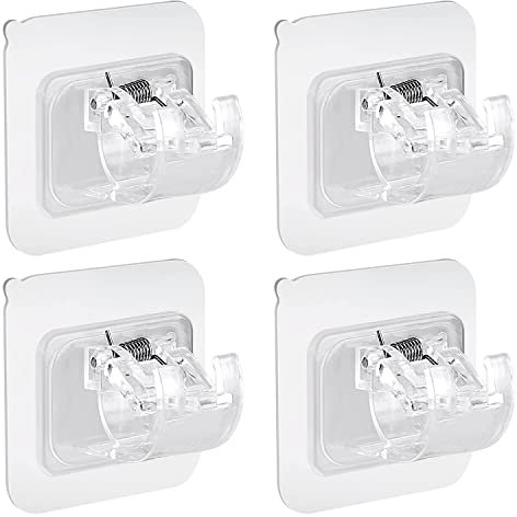 Bohoray 4Pcs Self Adhesive Curtain Rod Bracket No Drill Drapery Hook Holder Fixing Rod Holder Curtain Pole Wall Bracket Towel Rod Hook Home Bathroom Kitchen Hotel Towel Clothes Hanging (Transparent)