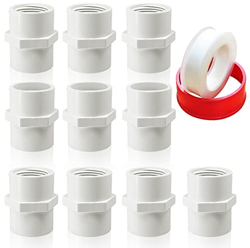 10Pcs White PVC Pipe Fittings, 3/4 NPT Female Thread PVC Pipe Fitting Adapter Connector, PVC Female Threaded Pipe Coupling, Socket x NPT Female, Sch40