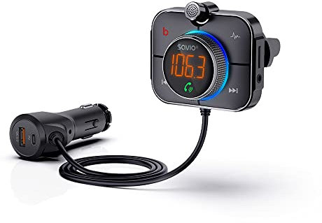 SAVIO Bluetooth Adapter Auto Zigarettenanzünder - FM Transmitter für Auto Bluetooth - Bluetooth Adapter für das Auto - Autoradio Bluetooth Adapter - Radio Transmitter Auto Bluetooth 5.0 - SD-Karte
