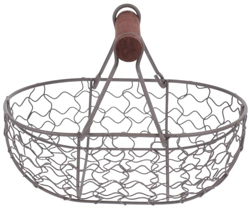 Ipetboom Chicken Wire egg Basket for Gathering - Farmhouse Vintage Style Fresh Eggs Holder With Handle Countertop Storage Container for Collecting Fruit Bread Potato - 7X4.7X4.7in