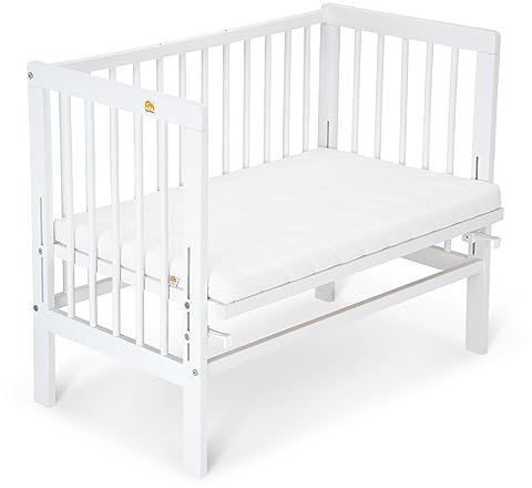 FabiMax Baby Beistellbett Basic, stufenlos höhenverstellbar, Buche massiv weiß lackiert (Matratze Air, Keine)