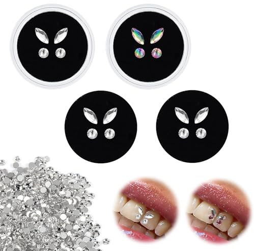 4 Paare Zahnstein Schmuck Tooth Crystal Tartar Tooth Decorations Tooth Jewellery Jewels Teeth Jewellery Decoration Tartar Tooth Gems Tartar Dental Crystal Tooth Ornaments（Mit 1452 Edelsteine）