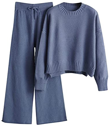 MJGkhiy Chándal de mujer completo elegante conjunto de chándales de punto de dos piezas conjunto casual tejido jersey de manga larga suéter top y pantalones de pierna ancha conjuntos de invierno