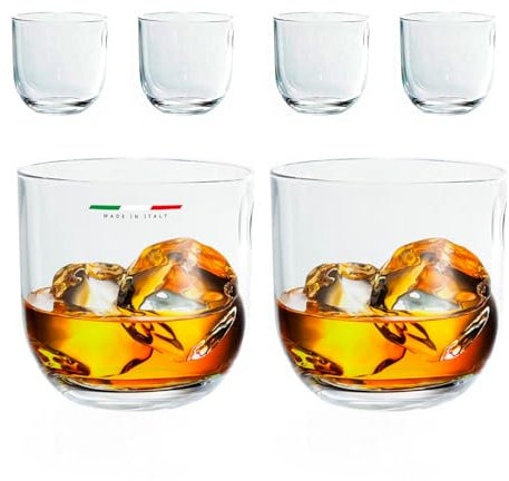 Avilia Juego de 6 vasos de whisky y agua 350 cc de cristal de Luxion®, diseño moderno y atractivo, cristalería 100% italiana