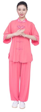 Frauen Kampfkunst Uniform, Traditionelle Chinesische Kleidung Und Hosen Morgenübungen Kung Fu Tai Chi Anzug,Rosa,XXL