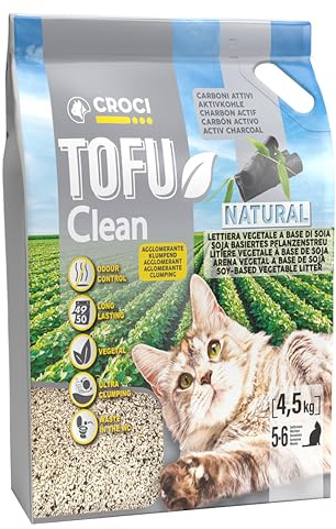 Croci 10 liter Tofu Clean sand, klumpmedel aktivt kol anti-lukt, biologiskt nedbrytbar, kastas i toaletten, 100% grönsaker, lång livslängd