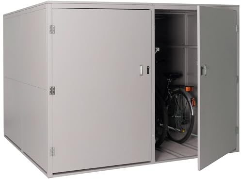 4er-Fahrradgarage HWC-L56cAM, Gerätehaus Fahrradbox mit Ablage, abschließbar Metall 160x222x208cm - hellgrau