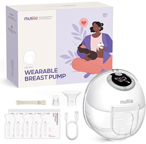 Nuliie Milchpumpe Elektrisch tragbare, 4 Modi, 9 Stufen, 24mm Flansch mit LED-Anzeige, Zusätzlich 1 Stück Flansch 18mm&21mm und Austauschbare Entenventile (1Pack, Weiß)