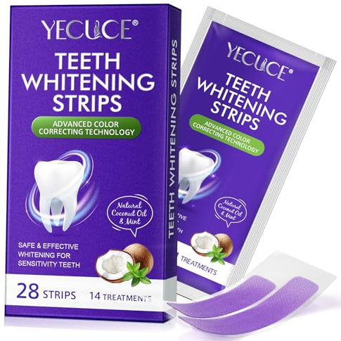 Strisce sbiancanti viola, strisce sbiancanti professionali per denti 14 confezioni da 28 pezzi, tecnologia sicura antiscivolo a secco per denti più bianchi, risultati rapidi in 30 minuti, formula non