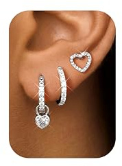 Chriscoco Boucles d'Oreilles Femme Acier Inoxydable Creoles Or Argent Femme | 3Paires Boucle d'Oreille Femme Or,Hypoallergénique ,Petites Creole,Piercing Helix Cartilage,Piercing Oreille