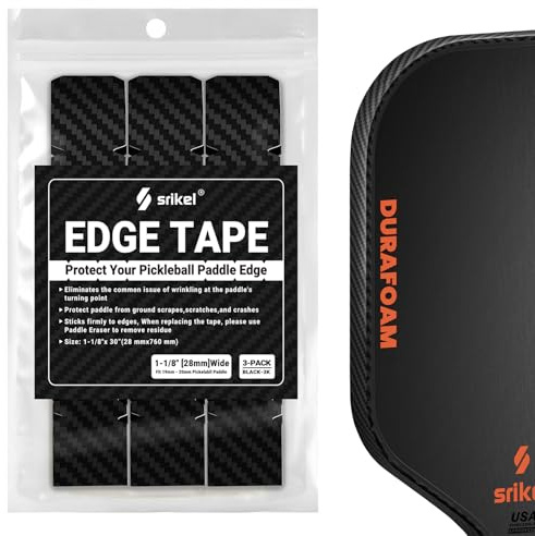 Srikel Pickleball Edge Guard Tape – Pickleball Paddle Edge Protection Tape 3 Pack, Head Edge Guard for 16MM Rackets,Easy Application,No Wrinkling,26MM Width Black 3K