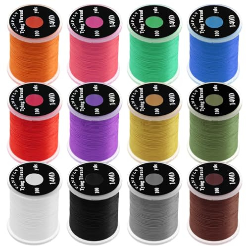 Kronabelle Kit di fili per legare mosche 140D, confezione da 12 fili in nylon non cerato, per esche da pesca a mosca, funziona con ami 6#-10# e la maggior parte delle bobine
