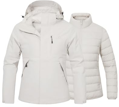 Pioneer Camp Women's Waterproof 3 in 1 Ski Snow jacket Windbreaker Insulated Puffer Liner Jackets Winter Raincoat Outdoor, Light Khaki, L