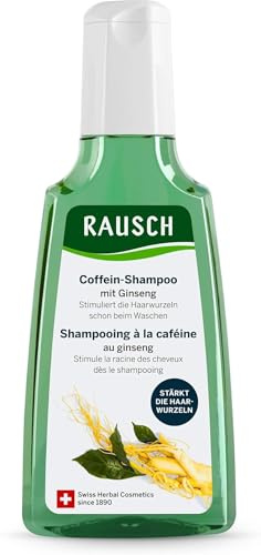 RAUSCH Coffein-Shampoo mit Ginseng 200 ml – Reinigung & Stärkung der geschwächten Haarwurzeln – veganes Shampoo ohne Silikone, hergestellt in der Schweiz mit Ginseng-, Guarana- & Tigergras-Extrakt