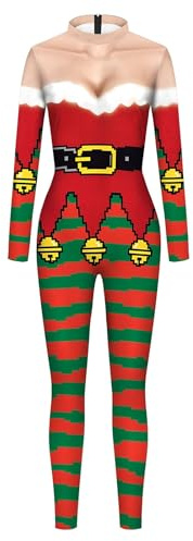 Generisch Mono para disfraz de escenario, mono festivo a rayas con estampado digital, traje de cosplay único, ropa de actuación para ocasiones festivas (rojo, S)