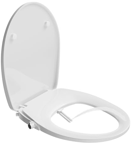 HOROW Tapa de inodoro sin electricidad, tapa de inodoro con dispositivo de descenso automático, asiento de inodoro para ducha trasera y ducha, accesorio de bidé para inodoro, incluye manguera de