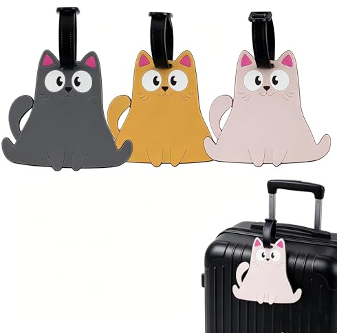 KOQAIIZ 3 Piezas Identificador de Maletas con Diseño de Gato - Etiquetas Maletas Viaje para Equipaje y Mochilas, Accesorios Viaje Anti-pérdida