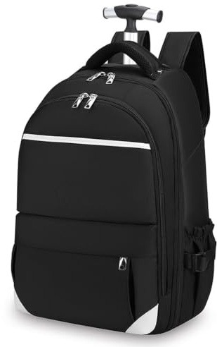 Boniffyy Travel Backpack with Wheels Featuring 2 Spinner Wheels, 16 Inch Laptop Trolley Bag with Shoulder Strap, Water Resistant Rolling Backpack for Women Men on Business Travel，Black