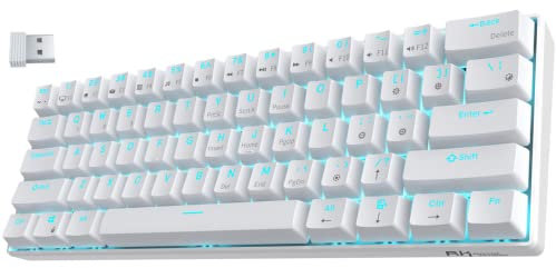 RK ROYAL KLUDGE RK61 Wireless 60% Triple Mode BT5.0/2.4G/USB-C Wired Mechanical Gaming Keyboard, Compact 61 Keys Bluetooth Mechanical Keyboard with Software (Hot Swappable Blue Switch, White)