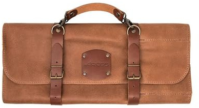 Arcos Bolsa Cuchillos Bolsa Cuchillos Cocina Profesional Estuche Profesional Porta Cuchillos 10 pzas | 42 cm Largo | Asa para Transportar| Cuero Color Miel| Hebilla Ajustable