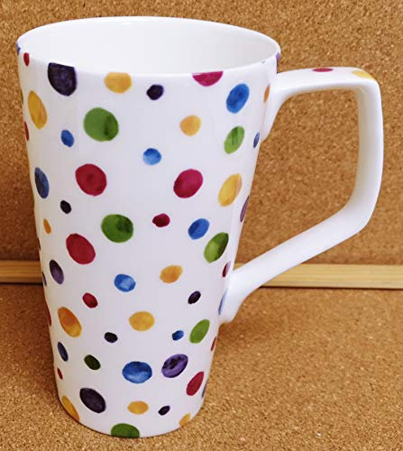 Polka Dots Painted Effect 20oz Mug Fine Bone China Large Jumbo 1 Pint Multi Colour Spotty Latte Coffee Tea Cup Hand Decorated UK
